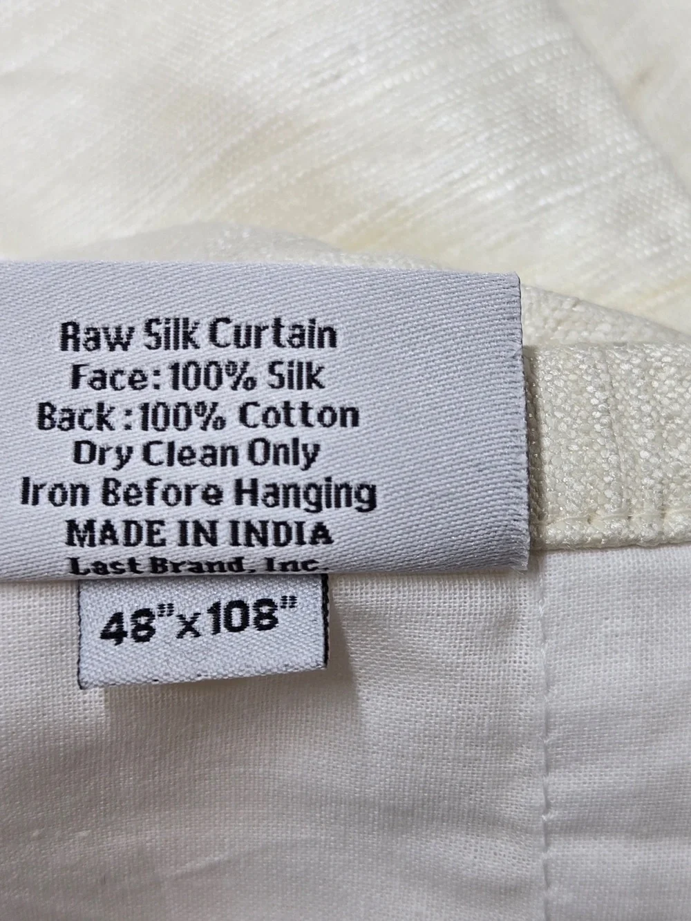 QUINCE Set Of 2 48x108 Raw Silk Curtains Ivory 9076